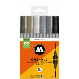 ONE4ALL™ Acrylic Twin 1,5mm/4mm 6x Grey Set-Clear Box